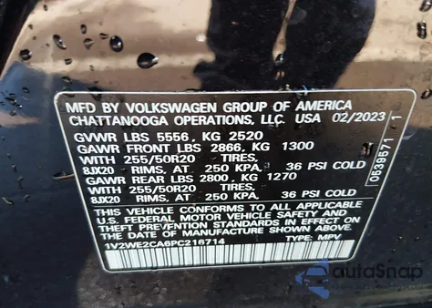 2023 Volkswagen Atlas Cross Sport 3.6L V6 Se W/Technology z USA, uszkodzony, nr VIN 1V2WE2CA6PC216714